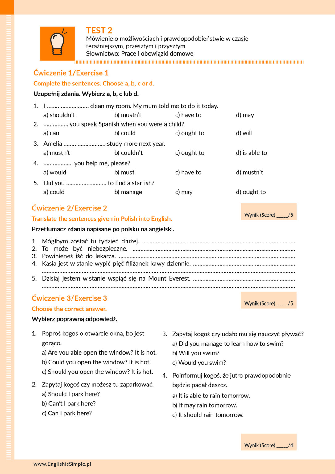 Ćwiczenia sprawdzające wiedzę z I semestru dla klasy 8 SP - PDF